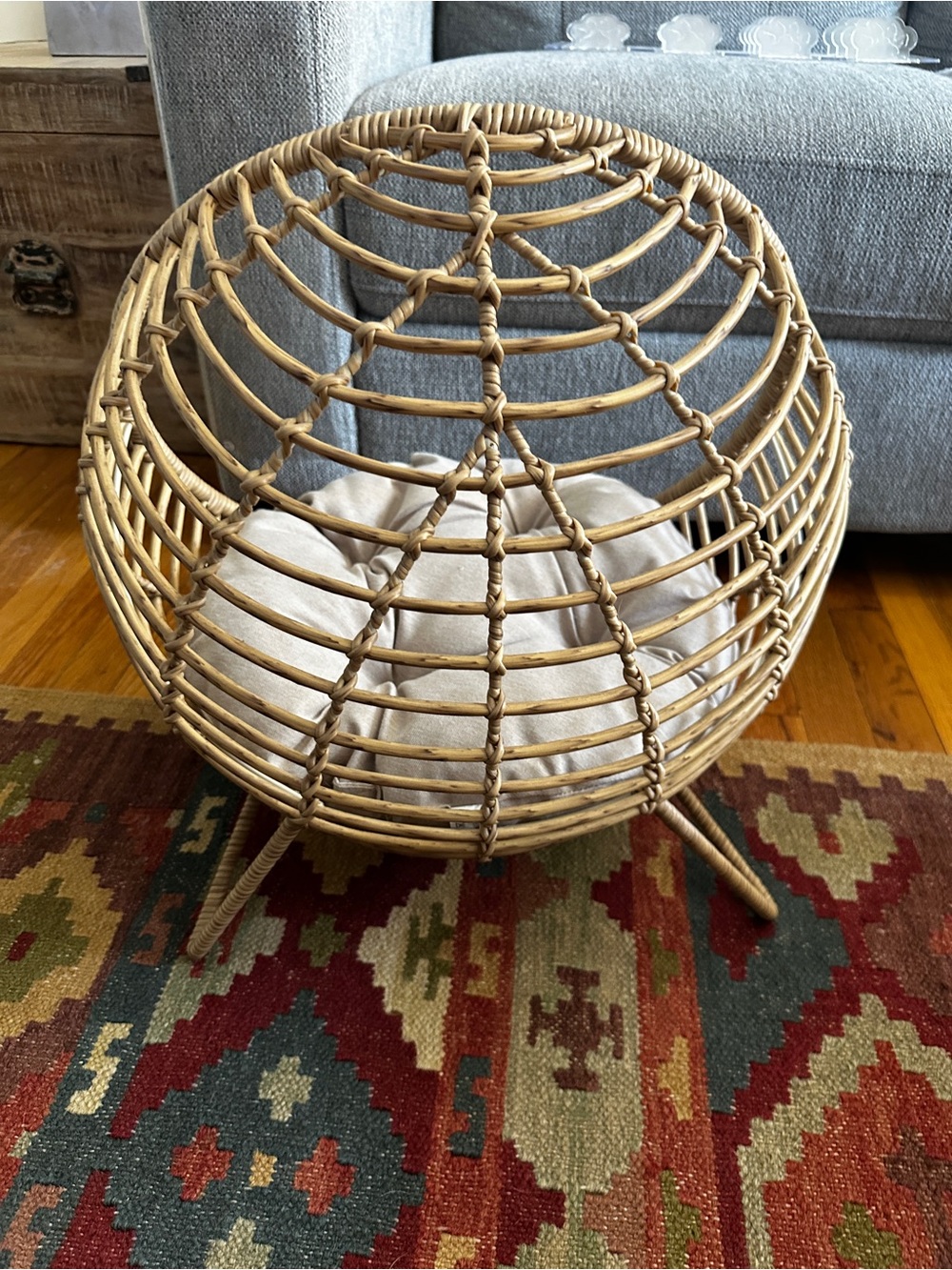 Boho Rattan Papasan Pet Chair / Wicker Dog or Cat Bed - Picture 2 of 3